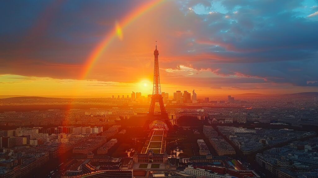 beautiful-rainbow-nature Tour Eiffel, golden hour, sunset café de l'homme